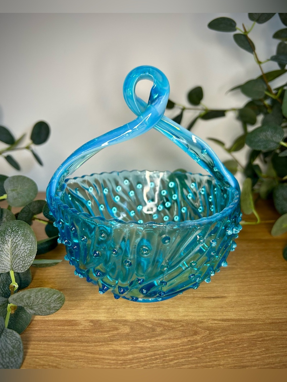 Vintage Jefferson Glass Blue Opalescent May Basket | Dot & Thorn Pattern